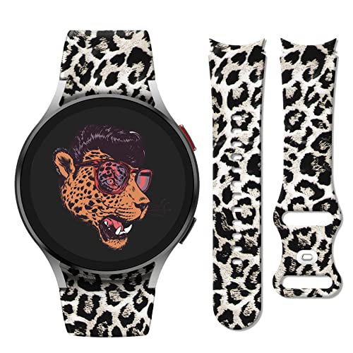 Areziir Gapless Elegant Bands Compatible with Samsung Galaxy Watch 4 Band 40mm 44mm/Samsung Galaxy Watch 4 Classic Band 42mm 46mm,Flower Silicone Sport Pattern Printed Replacement Strap for Women Men (Sexy Leopard)