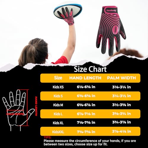 image for HANDLANDY Youth Football Gloves, Sticky Wide Receiver Gloves for Kids,