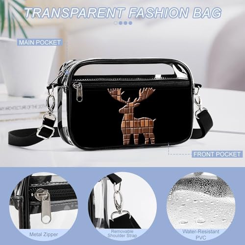 Chocolate Reindeer Christmas Women's Clear Crossbody Purse Bag Transparent Bags Pocket for Concerts Sports Festivals4
