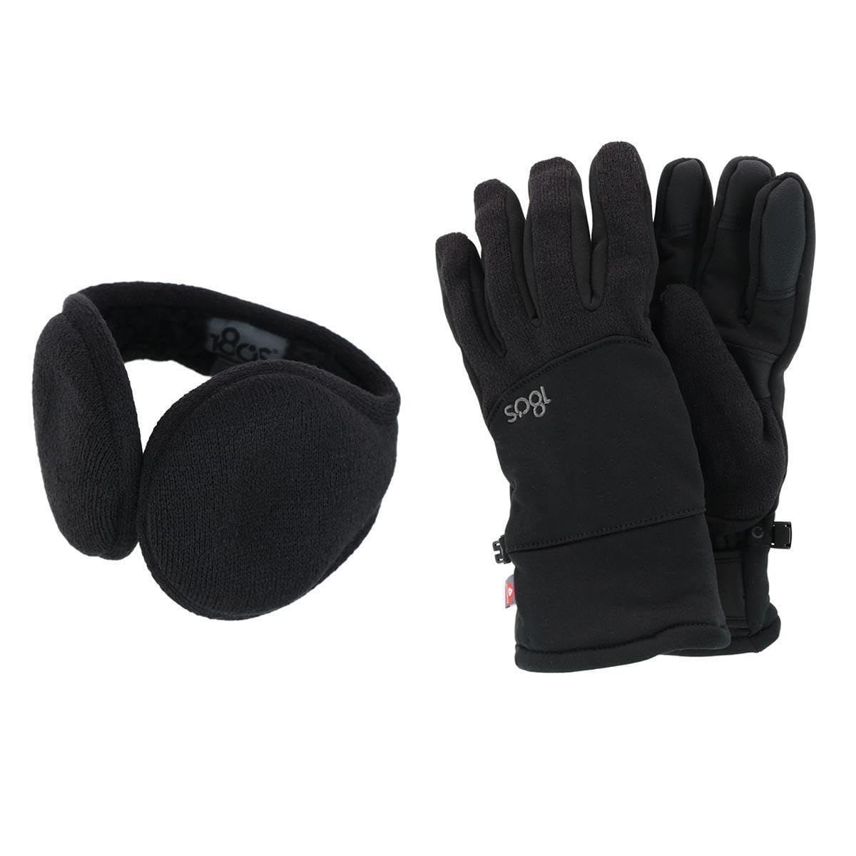 180s Men's All Finger Touchscreen Winter Gloves and Ear Warmer Set, Medium, Black