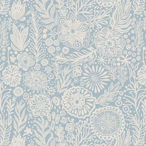 CiCiwind Selbstklebende Tapete Weiß Blau Blumen Tapeten 44cm×10m Wasserdicht Möbelfolie Selbstklebend Vinyl Klebefolie Verdicken… – Ansicht 1