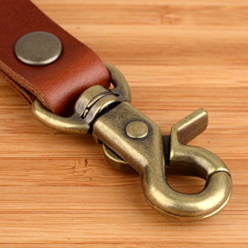 Richbud Genuine Leather Keychain Fob Scissor Swivel Hook Snap Solid Metal Bronze With 3 Detachable Key Rings Lanyard Handmade #TOP4