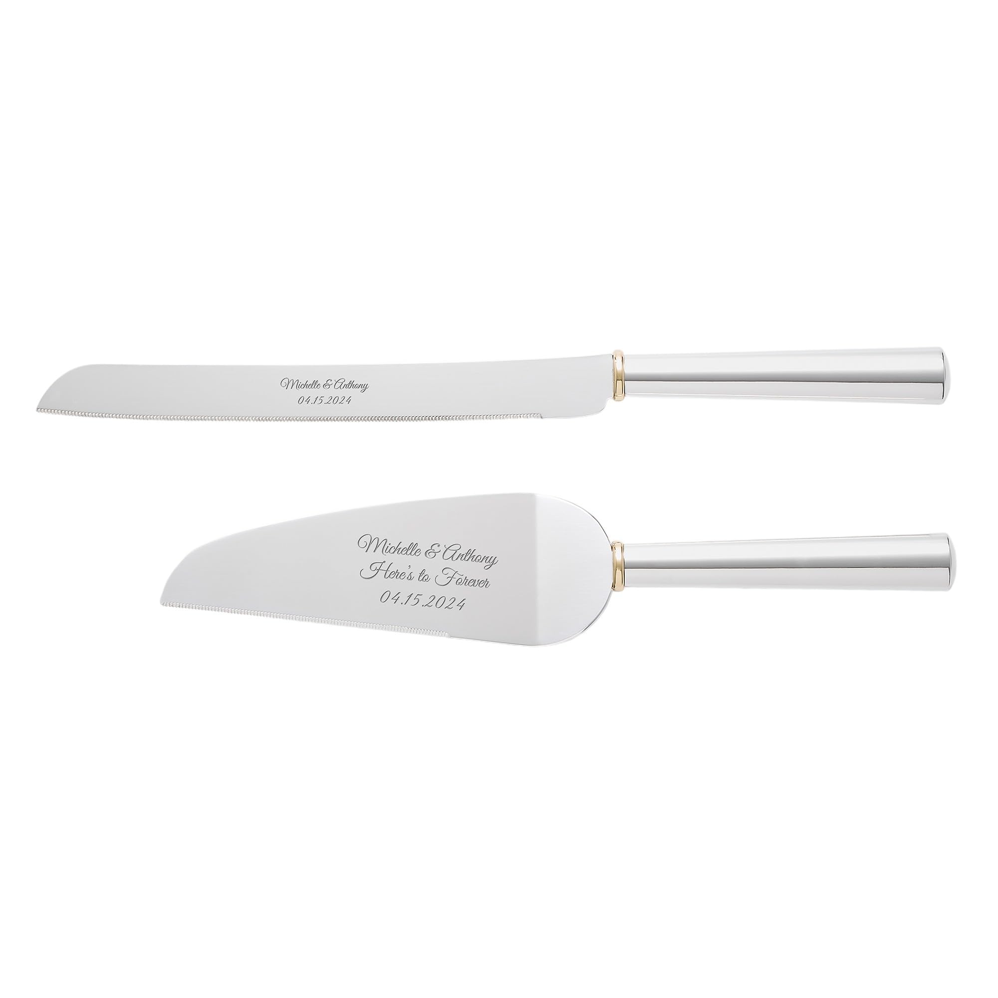 THINGS REMEMBERED Engraved Silver and Thin Gold Band Cake Server Set (Free Customization)