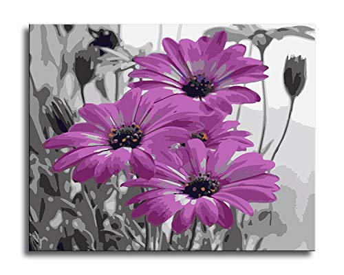 Peinture par numéro kits adultes débutants loisir créatif toile fleur violette 40x50cm