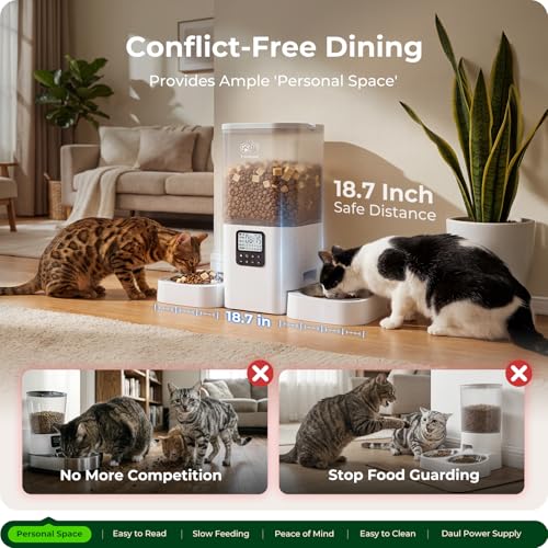 Frienhund Timed Automatic Cat Feeder 2 Cats with Slow Feed: Dual Automatic Dog Feeder with Information Visualization, Programmable Auto Cat Food Dispenser for Multiple Pets,Detachable for Clean-29 Cup - Image 3