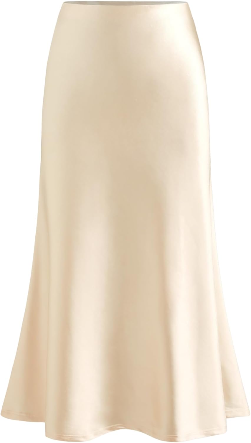 CIDER Womens Satin Elegant Skirts Mid Waist Midi Date Night Party Skirt