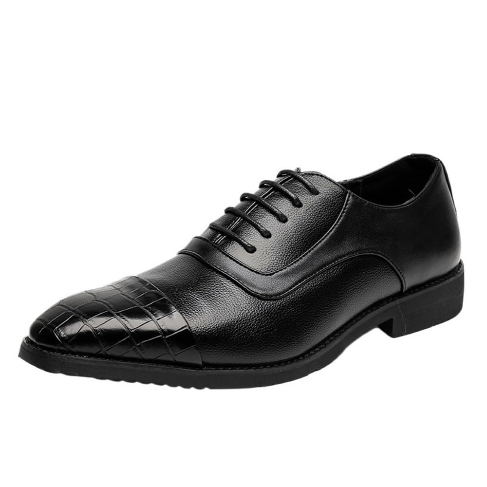 Mens Business Casual Dress Shoes Crocodile Embossed Toe Genuine Leather Oxford Lace Up Textured Formal Shoes