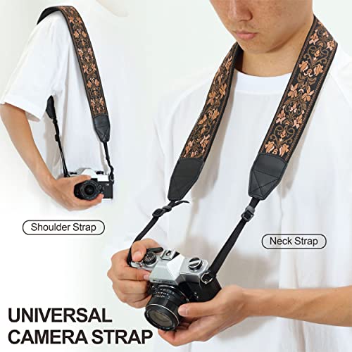 Padwa Lifestyle Camera Strap - 2\" Wide Vintage Jacquard Embroidery Flower Camera Straps with Genuine Leather Head,Complimentary 2 Pcs Quick Release Clips for All Cameras and Men & Women Photographers - Thumbnail 4