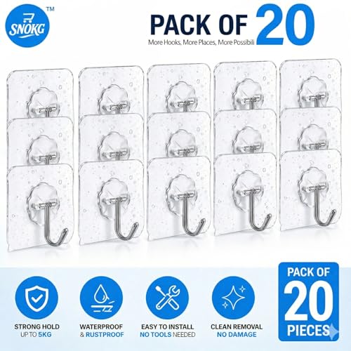 Image of Self Adhesive Wall Hooks for Hanging | Transparent Waterproof Strong Hooks | No Drill Heavy Duty Wall Hanging Hook for Kitchen, Bathroom & Home (Flower Hook -20 Count)