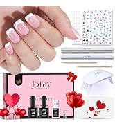 French Gel Nail Tips Kit, Jofay Fashion Valentines French Tip Press On Nails, 240Pcs Pink Short P...