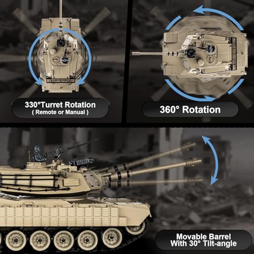 Supdex 1/18 M1A2 Abrams RC Tank, 2.4G Remote Control Tank That Shoot BBS with Smoke, Sound and Lights, 165ft Remote Control Army Model Toy, Military All-Terrain Vehicle for Kids & Adults