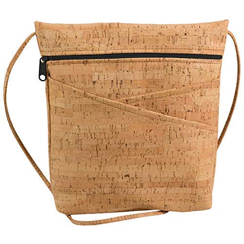 Criss Cross Pocket Cork Cross Body Bag with Black Zipper