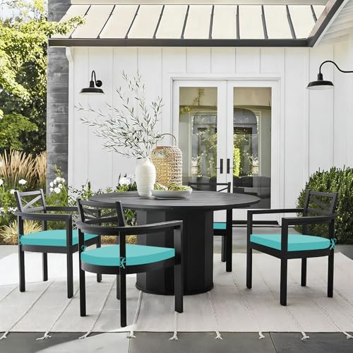 Image of Basic Beyond Outdoor Chair Cushions Set of 4, Outdoor Cushions for Patio Furniture, Water Resistant Patio Chair Cushions with 2 Ties, 17x16x2, Teal