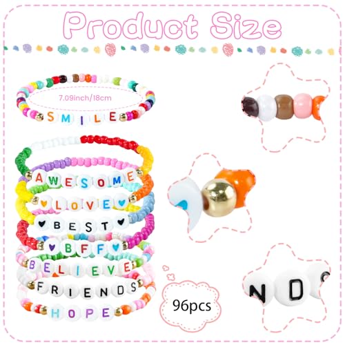 96pcs Friendship Beaded Bracelets Colorful Bracelets Bulk Stretch Bracelets Stackable Boho Bracelets Party Gifts Friends Gifts2