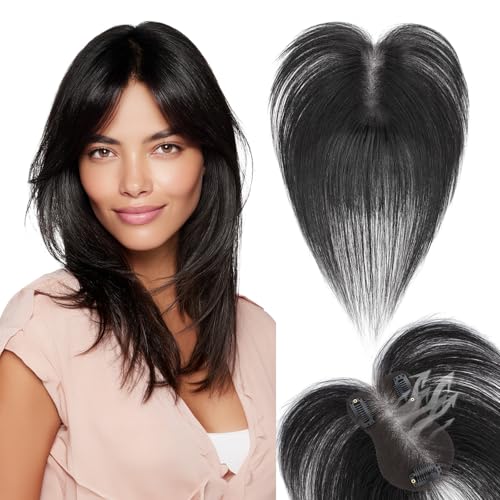 Hair Toppers for Women Real Human Hair with Bangs 360°Cover 3D Cl...