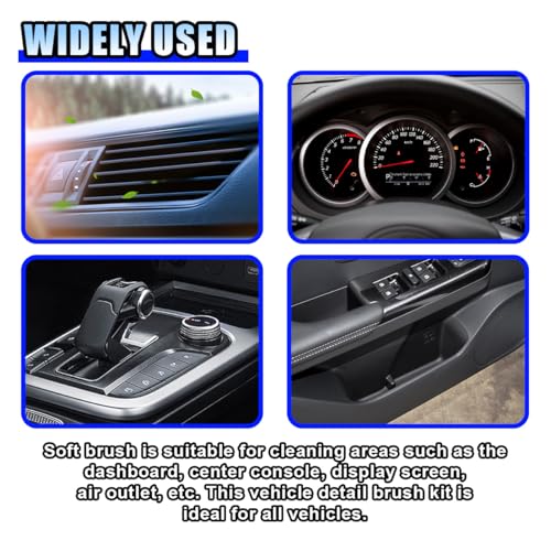 Car Detailing Brush, Ultra Soft Bristles XL Synthetic Brush, Auto Interior Dusting Brush with Storage Rack, Car Cleaning Tool for Vehicle Air Conditioner Vents, Dashboard, Leather (Blue)
