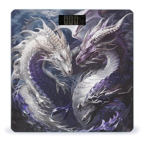 Báscula digital de baño con dragones púrpura y blanco miniatura 1