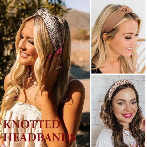 Image of DRESHOW Knotted Headbands, Women Non Slip Fashion Headbands 4 Pcs, Printed and Solid Boho Wide Top Knot Hair Hoops for Women Girls Hairbands Hair Accessories Polyester, Appropriate Size, Occasions