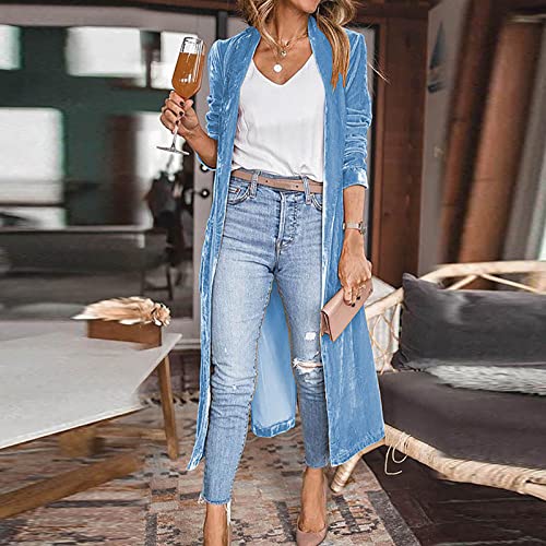 XUNRYAN Women's Long Velvet Jacket Fashion Cardigan Lapel Collar Open Front Cardigans Spring Fall Jackets Thin Coat2