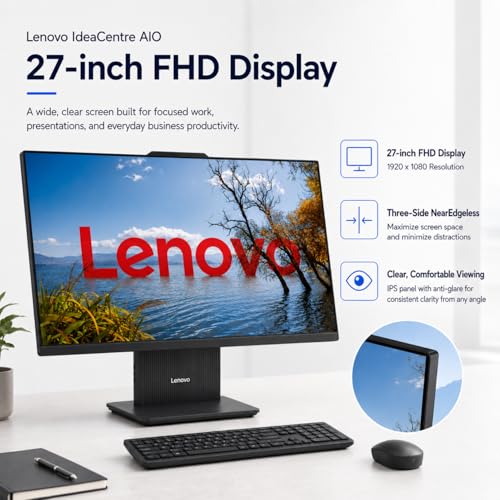 Image of Lenovo IdeaCentre All-in-One Business Desktop, 27 inch FHD 100Hz Display, Intel Core i7-13620H(12Core, 20Threads), 16GB DDR5, 256GB SSD, External Monitor Support, Wireless KB & Mouse, Windows 11 Pro