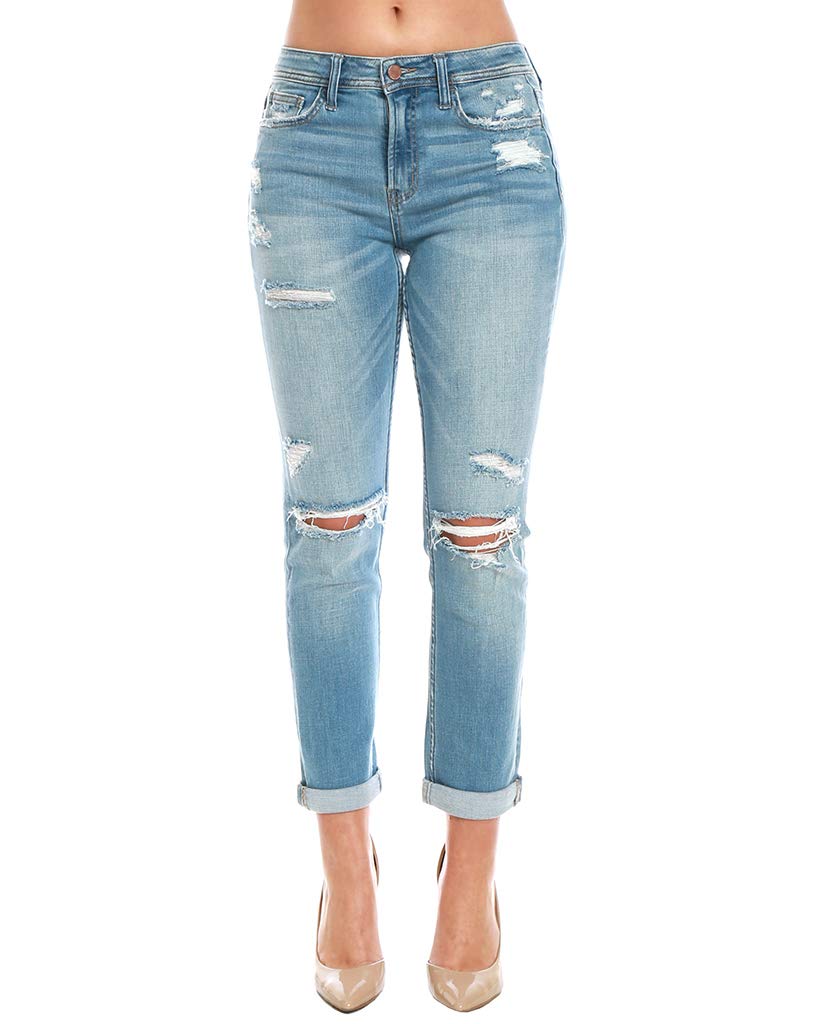 Flying Monkey Boyfriend Fit Denim Jeans Mid-Rise Distressed Blue