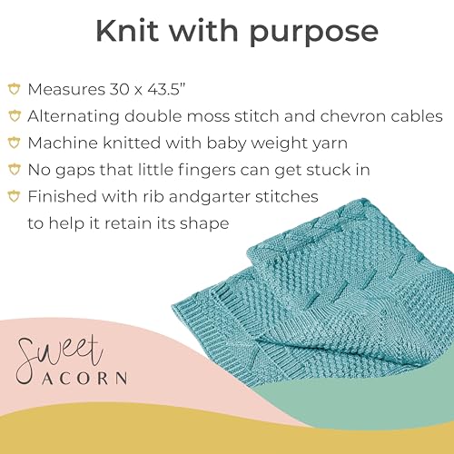 Image of Knit Baby Blanket in Cable Pattern, Organic Cotton Blankets for Crib or Stroller, Receiving Blankets - Ocean Teal