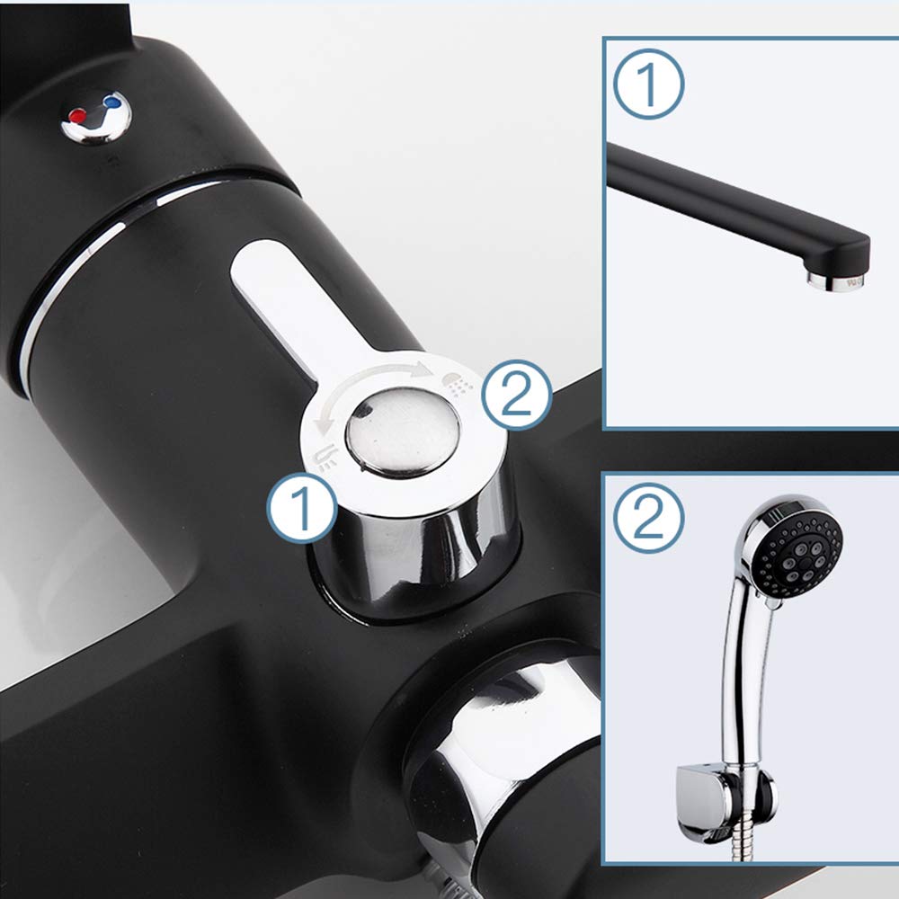 Grifo Mezclador baño, Grifo bañera latón, Grifo Mezclador Ducha baño Negro con Cabezal Ducha Mano ABS y caño Giratorio bañera Acero Inoxidable