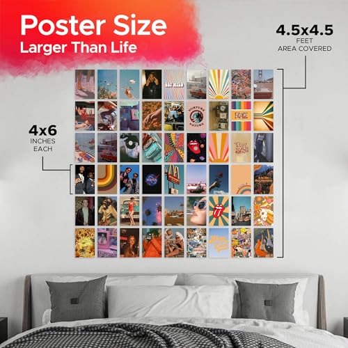 Image of CodersParadise Vintage Retro VSCO Wall Collage Kit - 54 Premium 4x6 Inch Aesthetic Posters for Bedroom, Living Room & Office Decor with Glue Dots Included