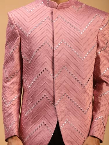 Image of VASTRAMAY Men Mirror Work Jodhpuri Jacket | Viscose Slim Fit Ethnic Wear with Mandarin Collar | Wedding & Festive Indo Western Outfit