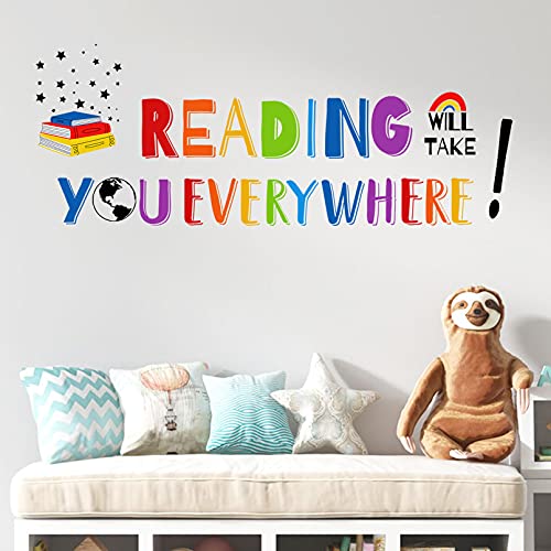 Mfault Reading Will Take You Everywhere Inspirational Quote Wall Decal Sticker, Motivational Phrase Nursery Decoration Classroom Bedroom Playroom Art, Kid Study Room Library Positive Saying Decor Gift #TOP3