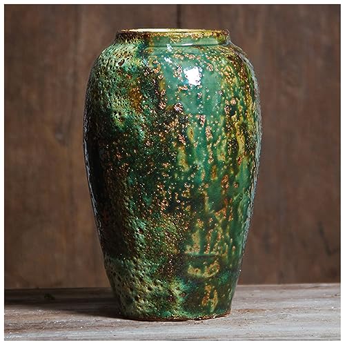 Lllunimon Vintage Green Ceramic Vase, Modern Home Decor Vase for Living Room, Entryway, Dining Room, Farmhouse Rustic Vase, Housewarming Gift,B