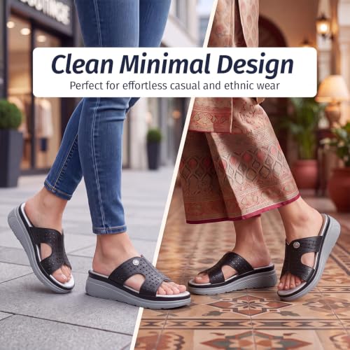 Image of YOHO SDL 111 Slides for Women | Orthopedic & Soft Sandal for Ladies | Fancy Slippers /Chappal For Girls | Stylish Heeled Wedhes for Everyday Wear