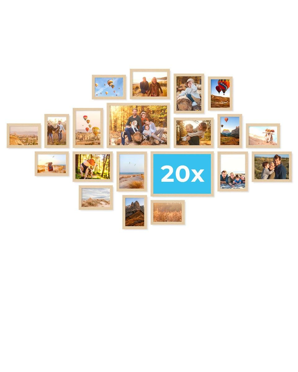 PHOTOLINI Bilderrahmen-Set MDF-Holz, Rahmenset Poster-Rahmen, bruchsicheres Acrylglas, zum Aufhängen, extra Zubehör - für Fotos & Poster