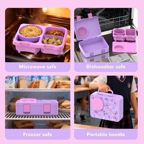 Image of Bento Box for Kids, Leakproof Kids Lunch Box with 8.5OZ Thermo Food Jar & Lunch Bag, 3-4 Compartments Toddler Insulated Lunch Box for Girls, BPA Free Lunch Containers for School Daycare