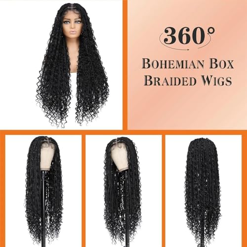 Pelucas trenzadas bohemias sin nudos de 36 pulgadas en color negro natural para mujer 4