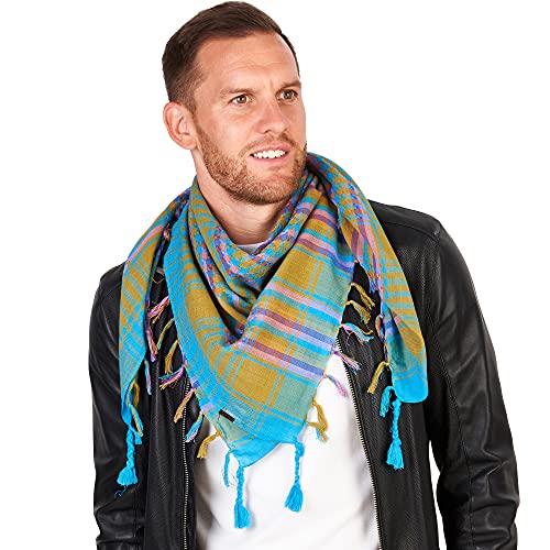 Lovarzi Shemagh Scarf Men Cotton Desert Tactical Neck Gaiter Scarf Blue Bandana Keffiyeh Rainbow Arabic - Hiking Paintball Stuff - Face Cover Up For Dust Sand #TOP2