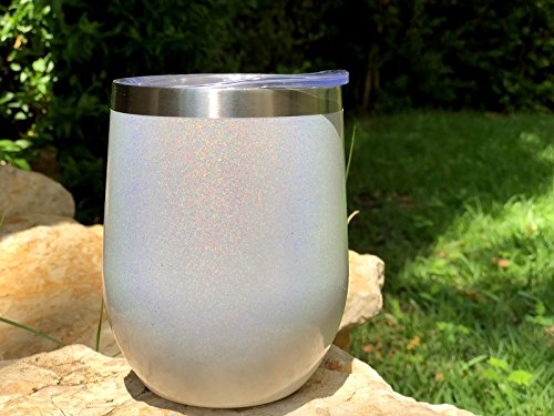 Chillout Life 12 Oz Stainless Steel Tumbler With Lid & Gift Box - Wine Tumbler Double Wall Vacuum Insulated Travel Tumbler Cup For Coffee, Wine, Cocktails, Ice Cream - Holographic Sparkle #TOP6