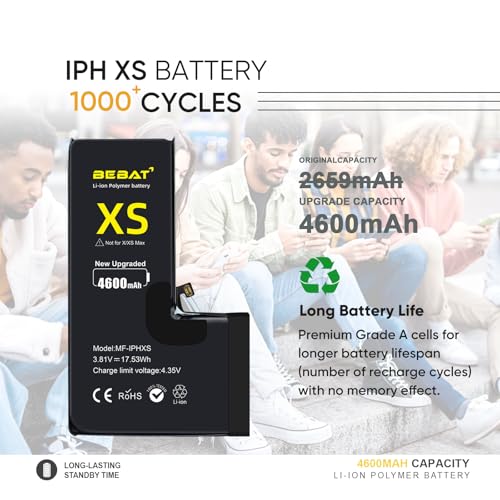 Image of Replacement for iPhone Xs Battery, 4600mAh High Capacity Li-ion Polymer Replacement Battery for Model A1920, A2097, A2098, A2100 with Professional Repair Tool Kits