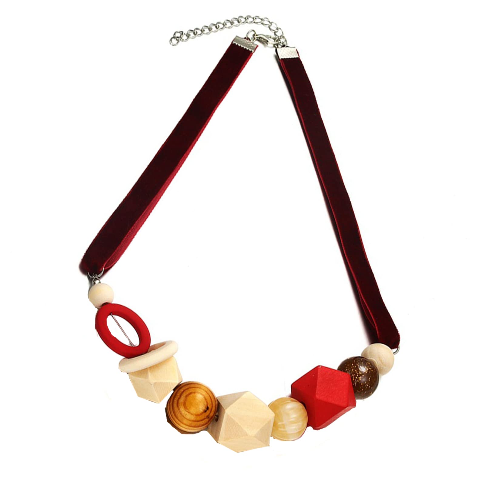 FDDU Collar de Madera, Collar Madera Colores Mezclados Geométricos, Collar con Cuentas Bohemias Collar, Collar de Madera Mujer&Hombre para Mujeres, se Puede Combinar con Vestidos