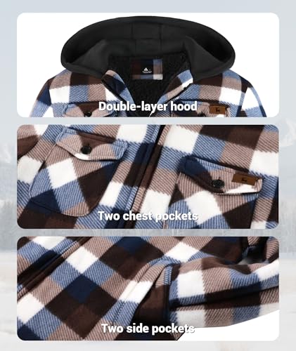 Image of ZITY Boys Flannel Jacket Sherpa Lined Zip Up Hoodie