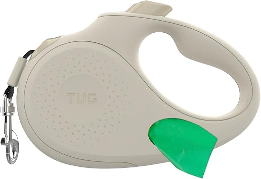 TUG Oval 360 Tangle-Free Retractable Dog Leash with Integrated Waste Bag Dispenser Medium, Cream
