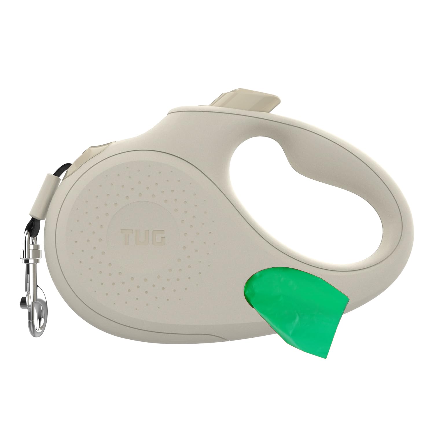 TUG Oval 360° Tangle-Free Retractable Dog Leash with Integrated Waste Bag Dispenser (Large, Cream)