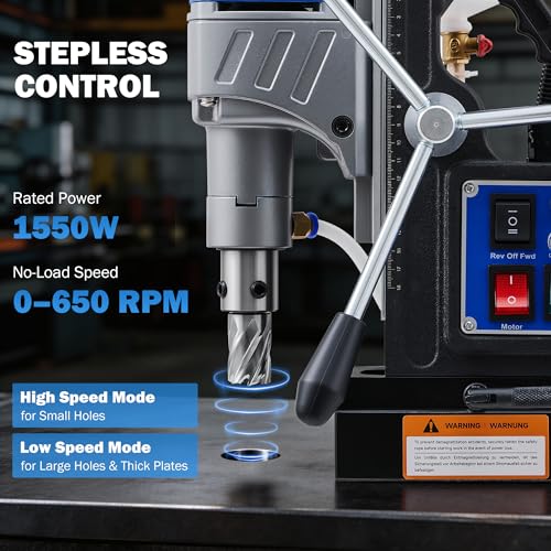 Image of ZELCAN Mag Drill Press with 6 Core Drill Bits, 1550W Magnetic Drill with 2 inch Boring Dia Reverse Drilling, 2922lbf Portable Electric Magnet Drill with Stepless Speed for Metal Surface Industrial Home