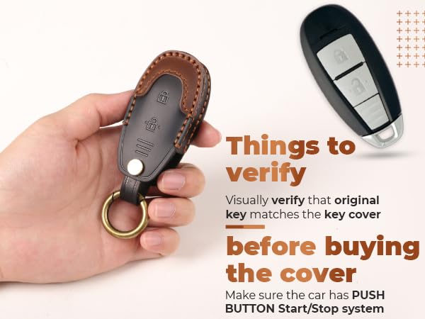 Image of Keyzone Dual Leather Key Cover for Baleno, Ciaz, Ignis, SCross, Vitara Brezza, Urban Cruiser 3 Button smart Key (Black-Brown)