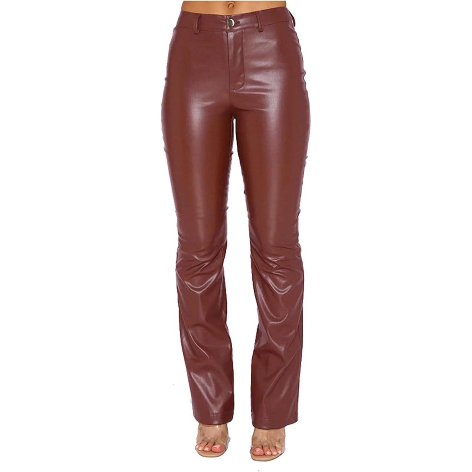 WEITING Damen-Hose In Lederoptik Schlaghosen High Waist Lederhose Bootcut Hose Lederhose