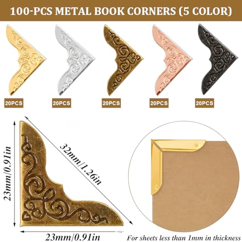 NOPKESV 100 Stück Bucheckenschutz, Dreieckiges Kantendekor Für Bücher, Buchschutzecke, Metalleckenschutz, Fotoecke Für Scrapbooking