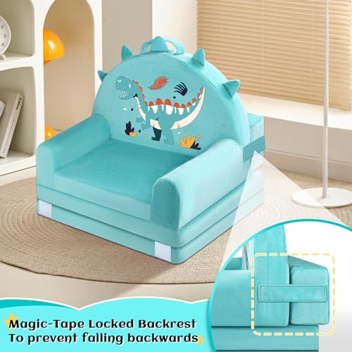 lapee 2-in1 Toddler Foldable Chair and Lounger w/ Reinforced Magic-Tape Backrest and Removable Washable Cover (Dino, Rainbow, Crown) - image 7
