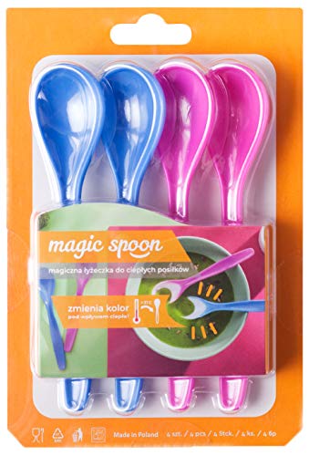 3KAMIDO cuillère magique pour les enfants HOT (pour les repas chauds) cuillères pour bébé, cuillères à changement de couleur, cuillères sensibles à la température, ensemble, 4 pièces,