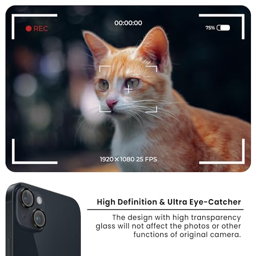 Image of ArmourPro Premium Camera Lens Protector Tempered Glass Compatible For iPhone 14 Plus and iPhone 14 Tough HD Individual Aluminum Alloy Rings 9H Camera Cover , Scratch-Resistant,Camera Lens Protection| Black