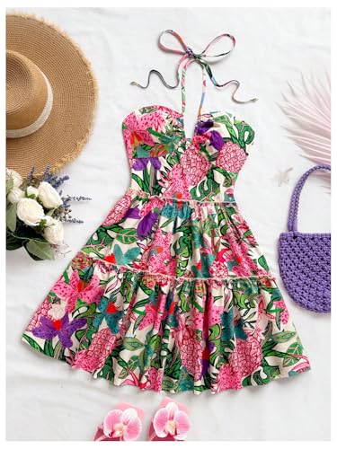 Image of Floerns Women's Floral Sleeveless Halter Milkmaid Boho Mini Dress